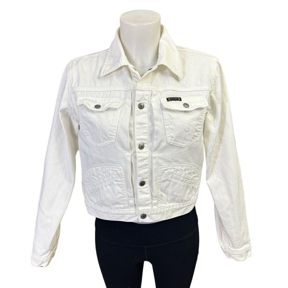 Lucky Brand Women’s Button Down White Denim Jacket Cropped Size Medium